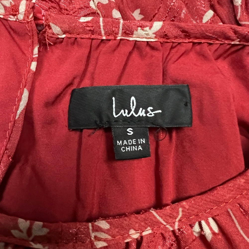 Lulus Floral Smocked Long Sleeve Mini Dress Womens Size S Red - Picture 2 of 12